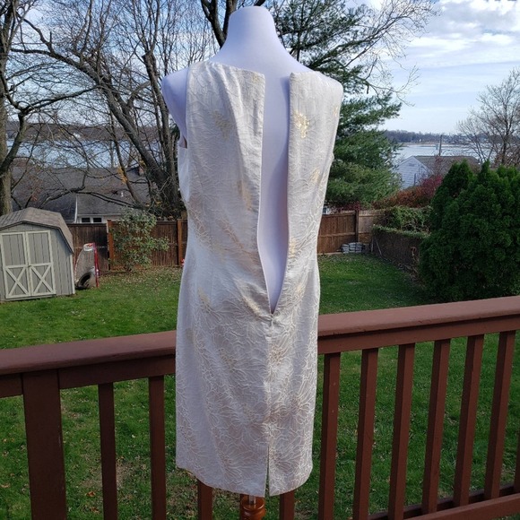 JONES NY Dress Jacket Cream Gold Metallic Formal Silk Set Floral Brocade 12 - Picture 11 of 16